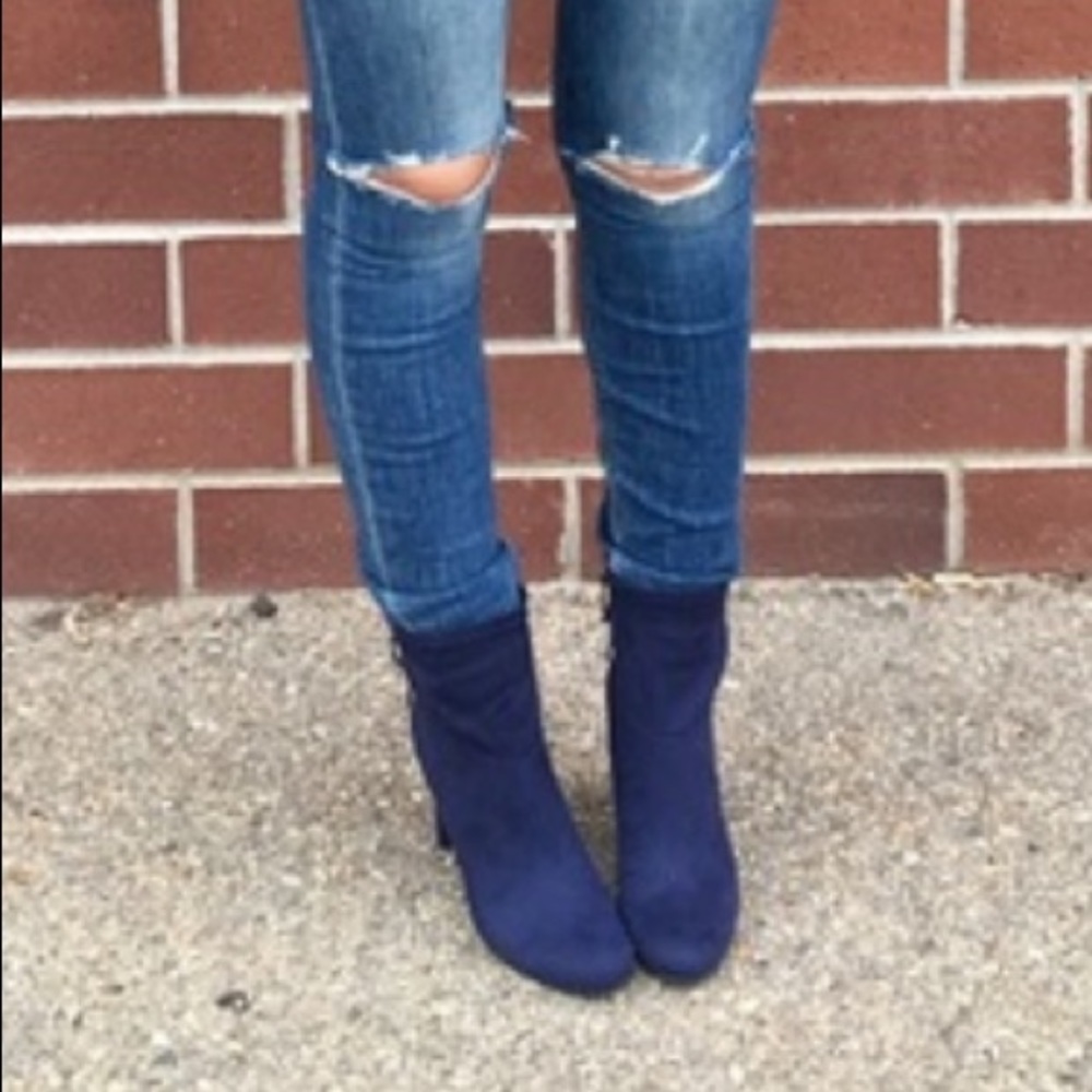 Navy Blue Suede Booties